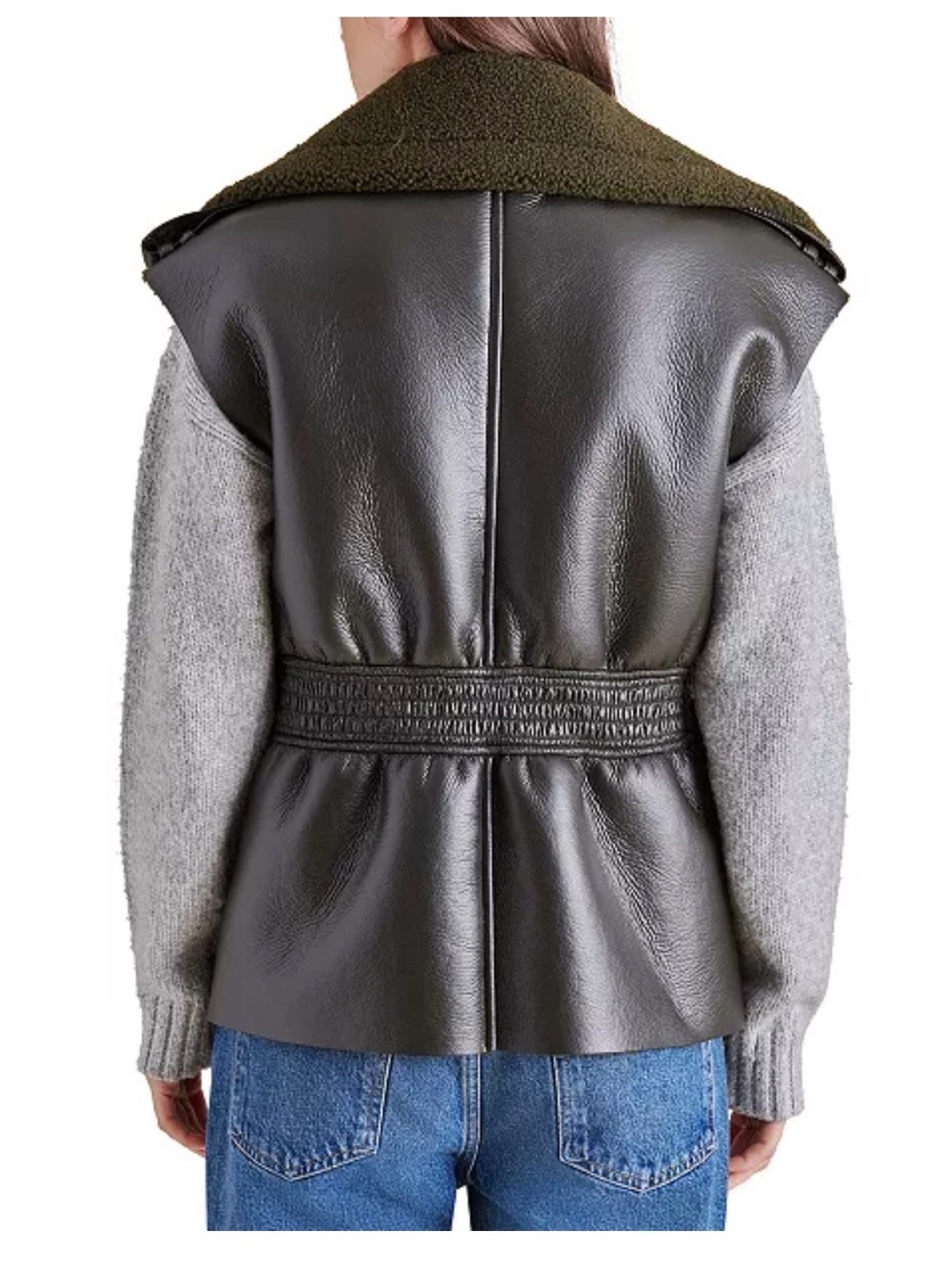 🏷️NWT Steve Madden Women’s Large Fawn Sleeveless Mixed Media Vest Dark Green NEW - Picture 14 of 16